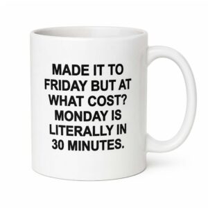 Made It To Friday But At What Cost Monday Is Literally In 30 Minutes Mug