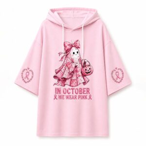 In October We Wear Pink Halloween Short Sleeve Hoodie