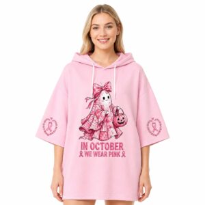 In October We Wear Pink Halloween Short Sleeve Hoodie (2)