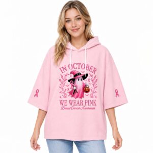 In October We Wear Pink Breast Cancer Awareness Short Sleeve Hoodie (2)