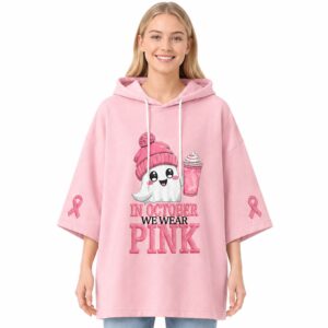 In October We Wear Pink Halloween Drink Cup Short Sleeve Hoodie (2)