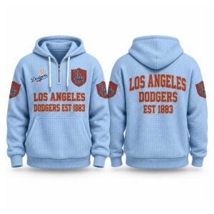 Dodgers EST 1883 Printed Quarter Zip Waffle Hoodie