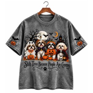 2026 Halloween Shih Tzus Because People Are Creepy Shirt (2)
