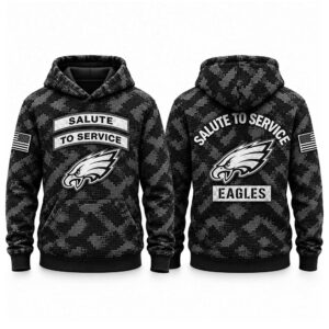 2026 Eagles Salute to Service Black Camo Waffle Hoodie 2