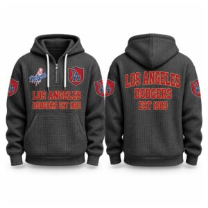 Dodgers EST 1883 Printed Quarter Zip Waffle Hoodie (1)