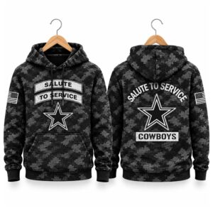 2026 Cowboys Salute to Service Black Camo Waffle Hoodie 2