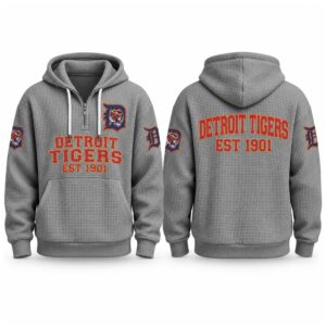 Tigers EST 1901 Printed Quarter Zip Waffle Hoodie (2)