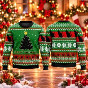 2026 Meowy Christmas Black Cat Tree Ugly Sweater 2
