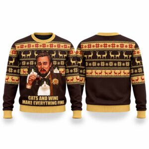 2026 Christmas Leonardo Dicaprio Cats And Wine Make Everything Fine Ugly Sweater