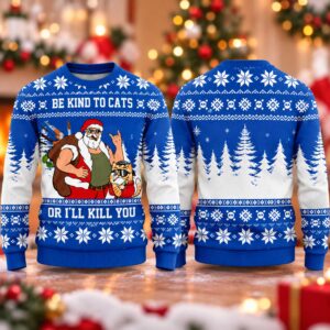 2026 Tough Santa Cat Ugly Christmas Sweater (2)