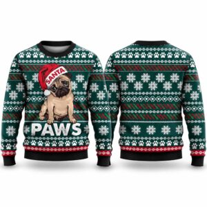 2026 Christmas Cute Pug Santa Paws Ugly Sweater