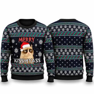 2026 Christmas Grumpy Cat Kissmyass Ugly Sweater 1