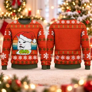 2026 Christmas White Cat Eating Salad Meme Ugly Sweater 2