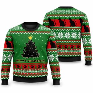 2026 Meowy Christmas Black Cat Tree Ugly Sweater