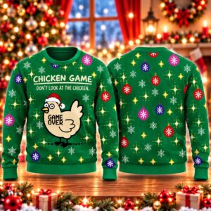 2026 Christmas Chicken Game Don't Look At The Chicken Ugly Sweater (2)