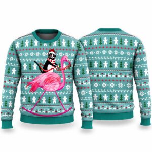 2026 Christmas Cat And Flamingo Ugly Sweater