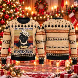 2026 Christmas Shut The Fucupcakes Black Cat Ugly Sweater 2