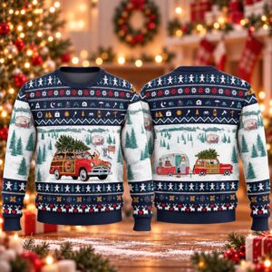2026 Christmas Dog Pickup Retro Camper And Wagog Ugly Sweater 2