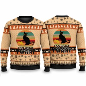 2026 Christmas Black Cat I Do What I Want Ugly Sweater