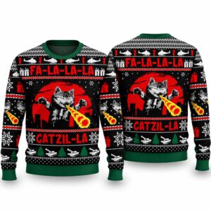 2026 Christmas Fa La La La Catzila Ugly Sweater