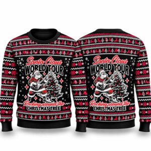 2026 Santa Claus World Tour Rocking Around the Christmas Tree Ugly Sweater 1