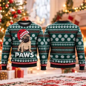 2026 Christmas Cute Pug Santa Paws Ugly Sweater 2