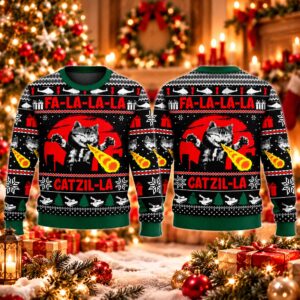 2026 Christmas Fa La La La Catzila Ugly Sweater 2
