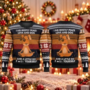 2026 Christmas I Am Mostly Peace Love And Dog Ugly Sweater 2
