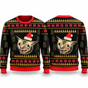 2026 Christmas Coughing Cat Ugly Sweater