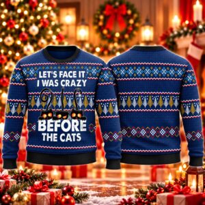 2026 Christmas I Was Crazy Before The Cat Ugly Sweater 2