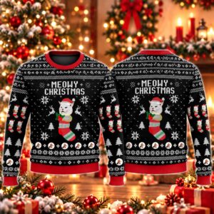 2026 Meowy Christmas Woman Yelling At A Cat Meme Ugly Sweater 2