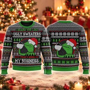2026 Christmas Kermit The Frog None Of My Business Ugly Sweater 2