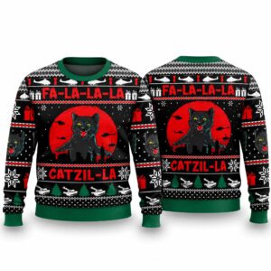 2026 Christmas Catzila Black Cat Ugly Sweater