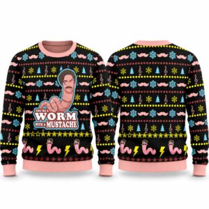 2026 Christmas Rules Worm With A Mustache Ugly Sweater