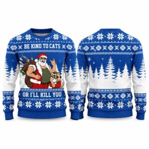 2026 Tough Santa Cat Ugly Christmas Sweater (1)