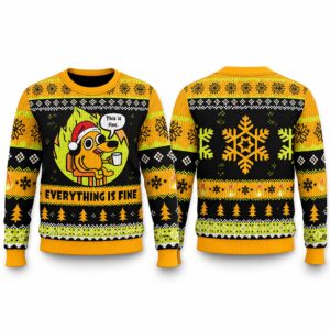 2026 Christmas Burning This Is Fine Meme Ugly Sweater