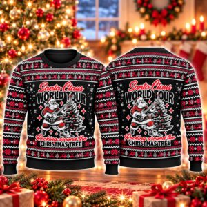 2026 Santa Claus World Tour Rocking Around the Christmas Tree Ugly Sweater 2
