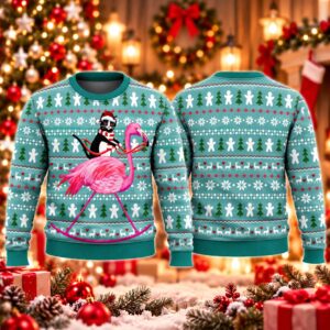 2026 Christmas Cat And Flamingo Ugly Sweater 2