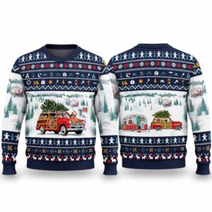 2026 Christmas Dog Pickup Retro Camper And Wagog Ugly Sweater