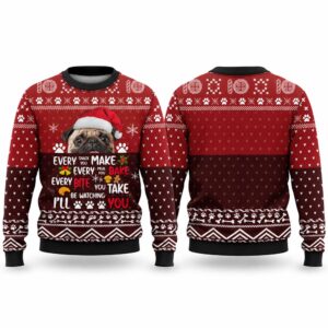 2026 Christmas Pug I’ll Be Watching You Ugly Sweater
