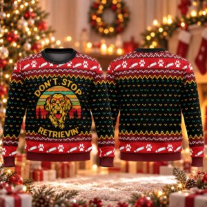 2026 Christmas Don’t Stop Retrievin Golden Retriever Ugly Sweater
