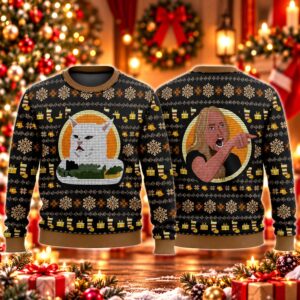 2026 Christmas Cat On Table Meme Ugly Sweater 2