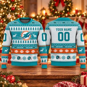2026 Christmas Dolphins Custom Ugly Sweater (2)