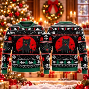 2026 Christmas Catzila Black Cat Ugly Sweater 2