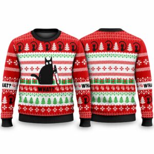 2026 Christmas What Funny Black Cat Ugly Sweater