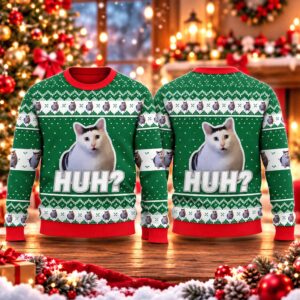 2026 Christmas Huh Cat Meme Ugly Sweater 2