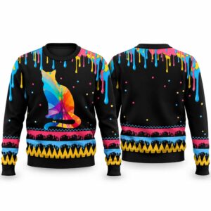 2026 Christmas Cat Colorful Vintage Ugly Sweater
