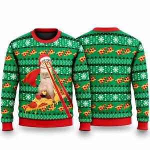 2026 Christmas Super Cat Riding Pizza Ugly Sweater