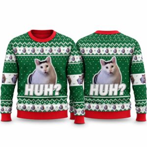 2026 Christmas Huh Cat Meme Ugly Sweater
