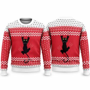 2026 Christmas Climbing Black Cat Ugly Sweater